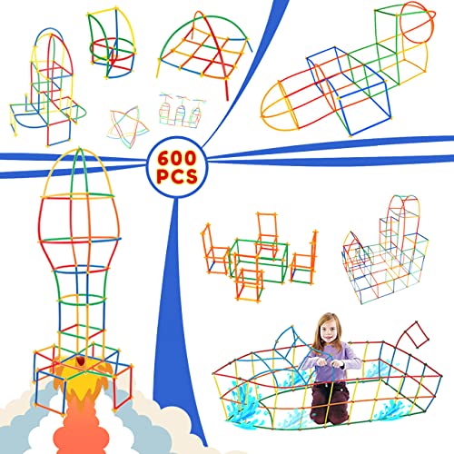 Straw Constructor Toys STEM Blocks Toys 600Pcs Engineering Building Toys Thin Tube Constructor Toy Educational Toy Fort Building Kit for Indoor&Outdoor Kids Toy for Boys and Girls Gift from Ggiibro