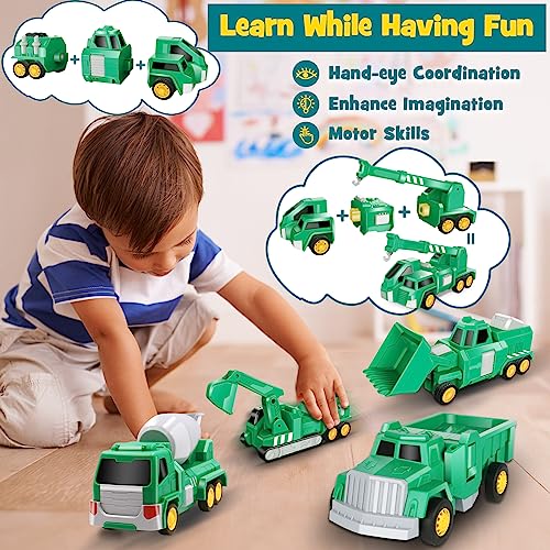 Toys for 3 4 5 6 7 Year Old Boys - Construction Transform Robot Kids Toys Cars | STEM Building Toddler Toys for Kids Ages 4-8 | 5 in 1 Construction Toys Christmas Birthday Gifts for Boys Girls Kids by Laradola