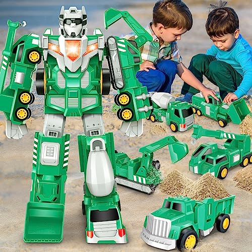 Toys for 3 4 5 6 7 Year Old Boys - Construction Transform Robot Kids Toys Cars | STEM Building Toddler Toys for Kids Ages 4-8 | 5 in 1 Construction Toys Christmas Birthday Gifts for Boys Girls Kids by Laradola