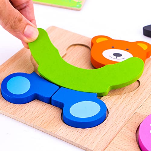 SKYFIELD Wooden Animal Puzzles for Toddlers 1 2 3 Years Old, Boys & Girls Educational Toys Gift with 4 Animals Patterns, Bright Vibrant Color Shapes, Customized Gift Box Ready by SKYFIELD