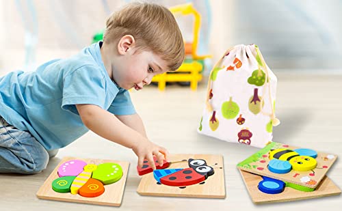 SKYFIELD Wooden Animal Puzzles for Toddlers 1 2 3 Years Old, Boys & Girls Educational Toys Gift with 4 Animals Patterns, Bright Vibrant Color Shapes, Customized Gift Box Ready by SKYFIELD