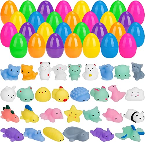 30 Pcs Mochi Squishy Prefilled Easter Eggs, Mini Animal Novelty Stress Relief Toys for Easter Eggs Hunt, Easter Basket Stuffer, Party Favors, Classroom Prizes for Kids from Acekid Store