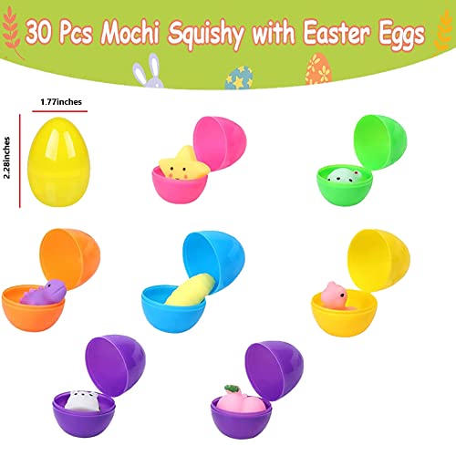 30 Pcs Mochi Squishy Prefilled Easter Eggs, Mini Animal Novelty Stress Relief Toys for Easter Eggs Hunt, Easter Basket Stuffer, Party Favors, Classroom Prizes for Kids from Acekid Store