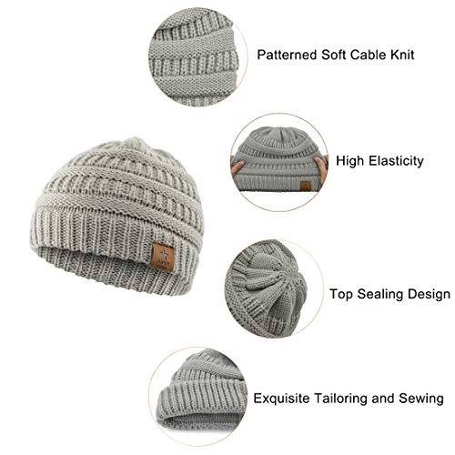 Durio 0-2 years Warm Winter Baby Beanies for Boys Soft Thick Cozy Knitted Toddler Infant Winter Hat Babies Caps 3 Pack Black & Light Grey & Black White from 