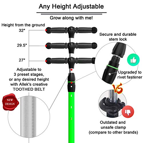 Allek Kick Scooter B03, Lean 'N Glide 3-Wheeled Push Scooter with Extra Wide PU Light-Up Wheels, Any Height Adjustable Handlebar and Strong Thick Deck for Children from 3-12yrs (Lime Green) by Allek