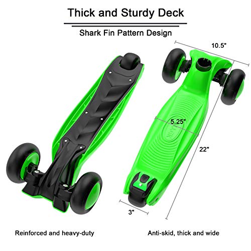 Allek Kick Scooter B03, Lean 'N Glide 3-Wheeled Push Scooter with Extra Wide PU Light-Up Wheels, Any Height Adjustable Handlebar and Strong Thick Deck for Children from 3-12yrs (Lime Green) by Allek