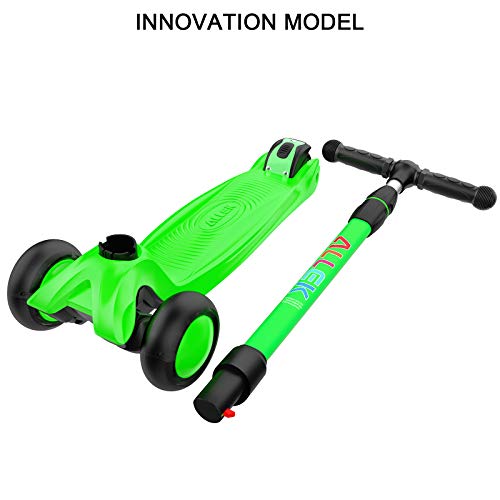Allek Kick Scooter B03, Lean 'N Glide 3-Wheeled Push Scooter with Extra Wide PU Light-Up Wheels, Any Height Adjustable Handlebar and Strong Thick Deck for Children from 3-12yrs (Lime Green) by Allek