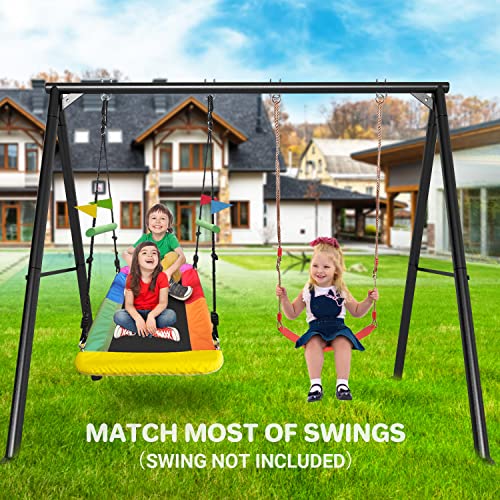 IKARE Upgraded 2 Seats Large Swing Frame Heavy Duty Metal Swing Stand with Ground Nails, for Kids, Adults, Fits for Most Swings, Max Weight 500 LBS, Outdoor Backyard Play Fun by IKARE
