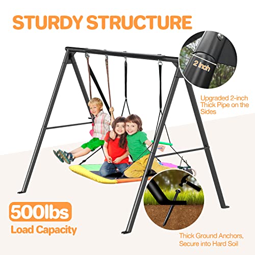 IKARE Upgraded 2 Seats Large Swing Frame Heavy Duty Metal Swing Stand with Ground Nails, for Kids, Adults, Fits for Most Swings, Max Weight 500 LBS, Outdoor Backyard Play Fun by IKARE