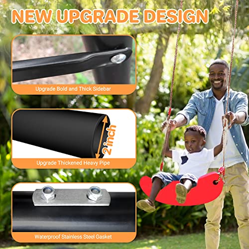 IKARE Upgraded 2 Seats Large Swing Frame Heavy Duty Metal Swing Stand with Ground Nails, for Kids, Adults, Fits for Most Swings, Max Weight 500 LBS, Outdoor Backyard Play Fun by IKARE