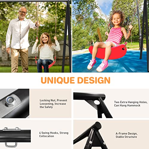 IKARE Upgraded 2 Seats Large Swing Frame Heavy Duty Metal Swing Stand with Ground Nails, for Kids, Adults, Fits for Most Swings, Max Weight 500 LBS, Outdoor Backyard Play Fun by IKARE