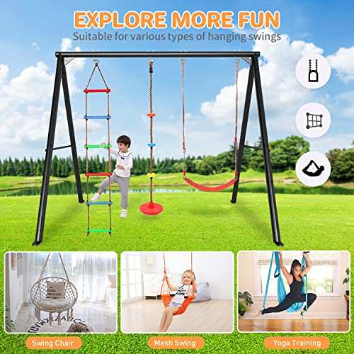 IKARE Upgraded 2 Seats Large Swing Frame Heavy Duty Metal Swing Stand with Ground Nails, for Kids, Adults, Fits for Most Swings, Max Weight 500 LBS, Outdoor Backyard Play Fun by IKARE