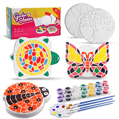 IFLOVE Paint Your Own Stepping Stones for Kids,5 Pack DIY Ceramic Painting Craft Kits,Arts and Crafts for Kids Ages 4-8,Painting Crafts for Girls Ages 8-12,Outdoor Garden Art Easter Gifts for Toddler by Shen Zhen Shi Hong Jing Zhi Chuang Ke Ji Ltd