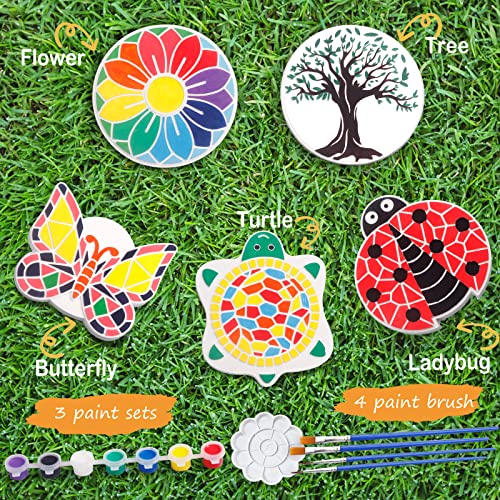 IFLOVE Paint Your Own Stepping Stones for Kids,5 Pack DIY Ceramic Painting Craft Kits,Arts and Crafts for Kids Ages 4-8,Painting Crafts for Girls Ages 8-12,Outdoor Garden Art Easter Gifts for Toddler by Shen Zhen Shi Hong Jing Zhi Chuang Ke Ji Ltd