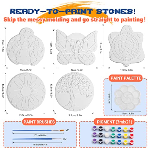 IFLOVE Paint Your Own Stepping Stones for Kids,5 Pack DIY Ceramic Painting Craft Kits,Arts and Crafts for Kids Ages 4-8,Painting Crafts for Girls Ages 8-12,Outdoor Garden Art Easter Gifts for Toddler by Shen Zhen Shi Hong Jing Zhi Chuang Ke Ji Ltd