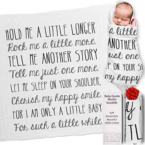 Ocean Drop 100% Cotton Muslin Swaddle Baby Blanket â âHold Meâ Quote with Gift Box for Boys and Girls, Neutral, Baptism, Newborn, Baby Shower, Christening â Super Soft, Breathable, Large â47x47â by Ocean Drop Designs