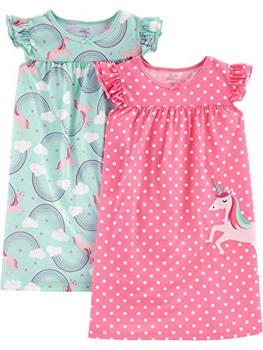 Simple Joys by Carter's Girls' Little Kid 2-Pack Nightgowns, Unicorn/Rainbow, 6-7 by Simple Joys by Carter's