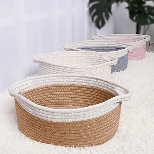 ABenkle Small Woven Basket | Cute Gray Rope Basket | Small Basket | Room Storage Basket | Cat Basket| Chest Box |Empty Gift Basket with Handles Basket, 12"x 8" x 5" Shelf Storage Basketï¼Whiteï¼ from ABenkle