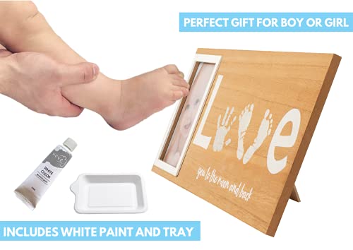 Baby Footprint & Handprint Photo Frame Kit | Includes White Paint and Paint Tray | Perfect Baby Shower Gift for Boy & Girl | Newborn Keepsake Frame | Foot & Hand Impression (17 x 7 Inches) by 
