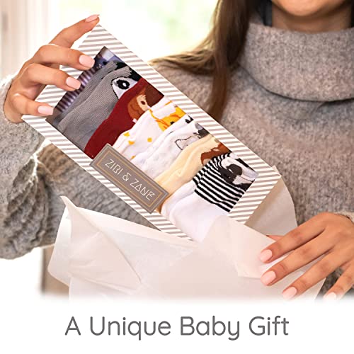 Baby Socks Gift Set - Newborn Baby Gifts for Boys & Girls - 7 Unique Pairs - Cute & Funny Gender Neutral Baby Shower Gift & Unisex Registry Idea by ZIRI & ZANE