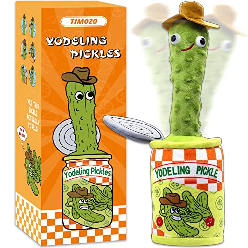 Yodeling Pickle, Talking Yodeling Toy Repeats What You Say, Sings Pickle Plush Cactus Toys - Rechargeable Twisted Mimicking Toy with LED Singing Dance, Funny Prank Novelty Gag Gift for Adults & Kids by Timozo