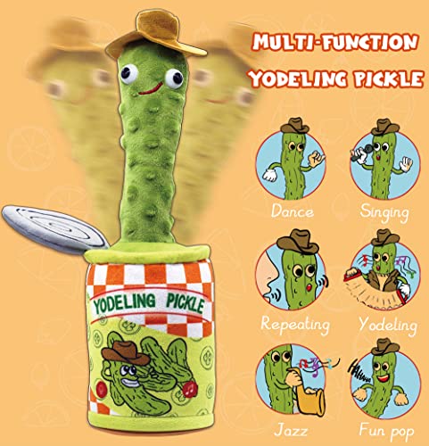 Yodeling Pickle, Talking Yodeling Toy Repeats What You Say, Sings Pickle Plush Cactus Toys - Rechargeable Twisted Mimicking Toy with LED Singing Dance, Funny Prank Novelty Gag Gift for Adults & Kids by Timozo