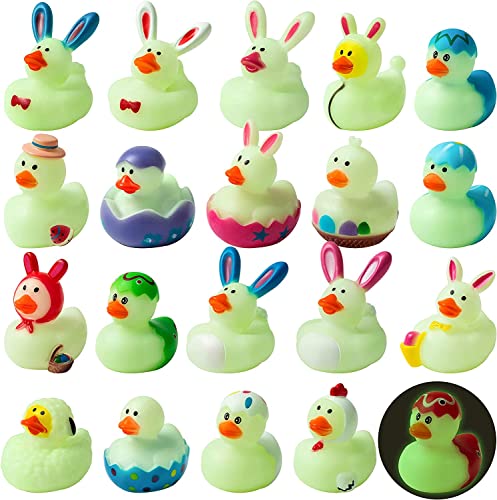 Haooryx 20PCS Glow in The Dark Easter Rubber Duckies Toys Novelty Squeeze Bunny Egg Shaped Bathtub Ducky for Kids Spring Easter Basket Stuffers Baby Shower Party Favors Class Rewards Gift Supplies by Haooryx