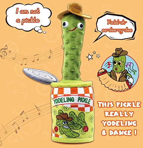 Yodeling Pickle, Talking Yodeling Toy Repeats What You Say, Sings Pickle Plush Cactus Toys - Rechargeable Twisted Mimicking Toy with LED Singing Dance, Funny Prank Novelty Gag Gift for Adults & Kids by Timozo