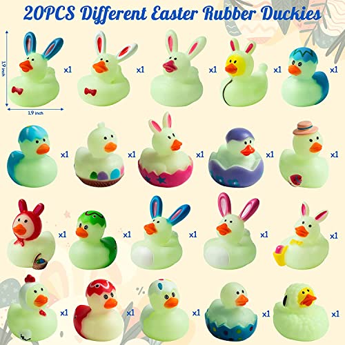 Haooryx 20PCS Glow in The Dark Easter Rubber Duckies Toys Novelty Squeeze Bunny Egg Shaped Bathtub Ducky for Kids Spring Easter Basket Stuffers Baby Shower Party Favors Class Rewards Gift Supplies by Haooryx