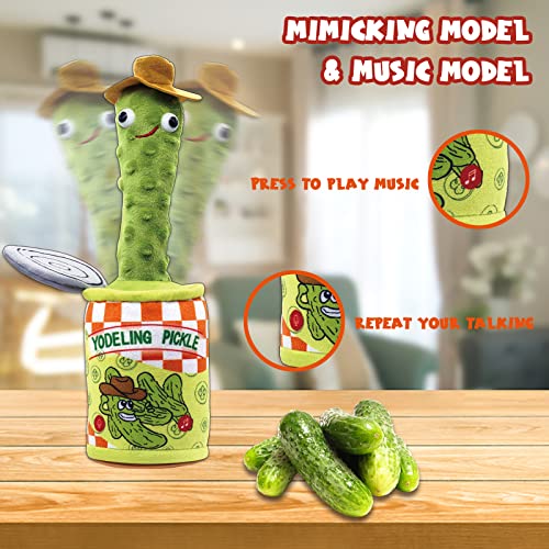 Yodeling Pickle, Talking Yodeling Toy Repeats What You Say, Sings Pickle Plush Cactus Toys - Rechargeable Twisted Mimicking Toy with LED Singing Dance, Funny Prank Novelty Gag Gift for Adults & Kids by Timozo