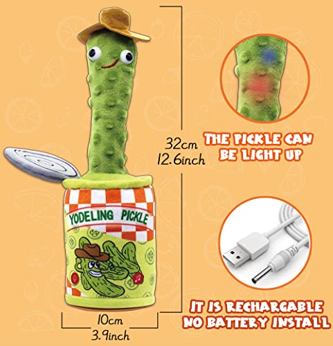 Yodeling Pickle, Talking Yodeling Toy Repeats What You Say, Sings Pickle Plush Cactus Toys - Rechargeable Twisted Mimicking Toy with LED Singing Dance, Funny Prank Novelty Gag Gift for Adults & Kids by Timozo