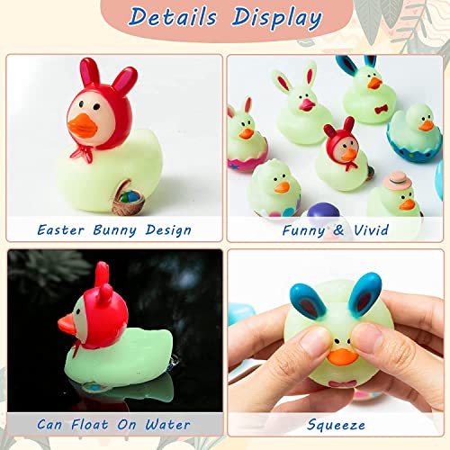 Haooryx 20PCS Glow in The Dark Easter Rubber Duckies Toys Novelty Squeeze Bunny Egg Shaped Bathtub Ducky for Kids Spring Easter Basket Stuffers Baby Shower Party Favors Class Rewards Gift Supplies by Haooryx