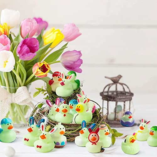 Haooryx 20PCS Glow in The Dark Easter Rubber Duckies Toys Novelty Squeeze Bunny Egg Shaped Bathtub Ducky for Kids Spring Easter Basket Stuffers Baby Shower Party Favors Class Rewards Gift Supplies by Haooryx