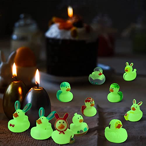 Haooryx 20PCS Glow in The Dark Easter Rubber Duckies Toys Novelty Squeeze Bunny Egg Shaped Bathtub Ducky for Kids Spring Easter Basket Stuffers Baby Shower Party Favors Class Rewards Gift Supplies by Haooryx