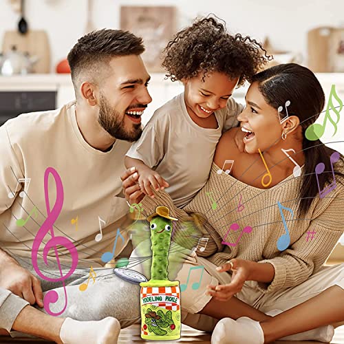 Yodeling Pickle, Talking Yodeling Toy Repeats What You Say, Sings Pickle Plush Cactus Toys - Rechargeable Twisted Mimicking Toy with LED Singing Dance, Funny Prank Novelty Gag Gift for Adults & Kids by Timozo