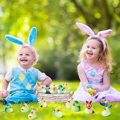 Haooryx 20PCS Glow in The Dark Easter Rubber Duckies Toys Novelty Squeeze Bunny Egg Shaped Bathtub Ducky for Kids Spring Easter Basket Stuffers Baby Shower Party Favors Class Rewards Gift Supplies by Haooryx