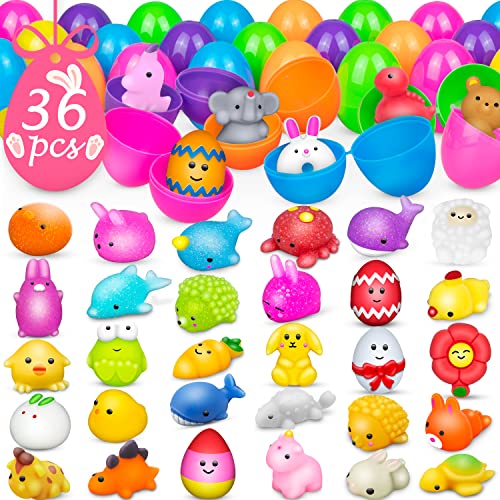 Dioju 36 Pcs Easter Eggs Mochi Squishy Toys Pack, Easter Basket Stuffers Party Favors for Kids, Goodie Bag Pinata Fillers Kawaii Squishies Sensory Toy, Carnival Prizes, Easter Egg Hunt Gifts Treats from Dioju