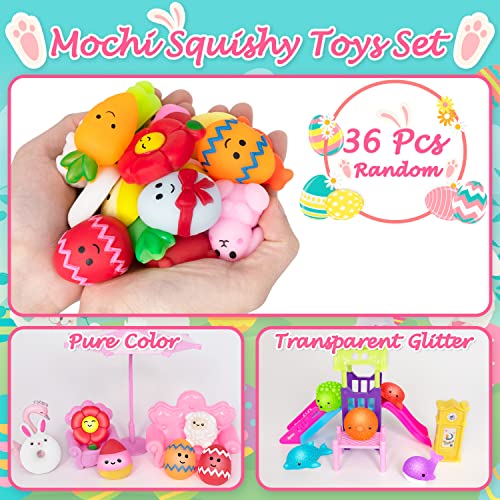 Dioju 36 Pcs Easter Eggs Mochi Squishy Toys Pack, Easter Basket Stuffers Party Favors for Kids, Goodie Bag Pinata Fillers Kawaii Squishies Sensory Toy, Carnival Prizes, Easter Egg Hunt Gifts Treats from Dioju