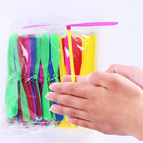 Dzrige 20Pcs Plastic Bamboo Dragonfly Hand Rub Propeller Novelty Hand Helicopter Toy for Outdoor Toy Kids Gift Flying (Random Color) by Dzrige