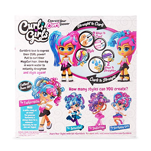 Basic Fun CurliGirls Milli, The Fashionista & Vogue, her cat - Deluxe Hairstyling Doll with MagiCurl Hair - Style Again and Again - Ages 3+ by Basic Fun