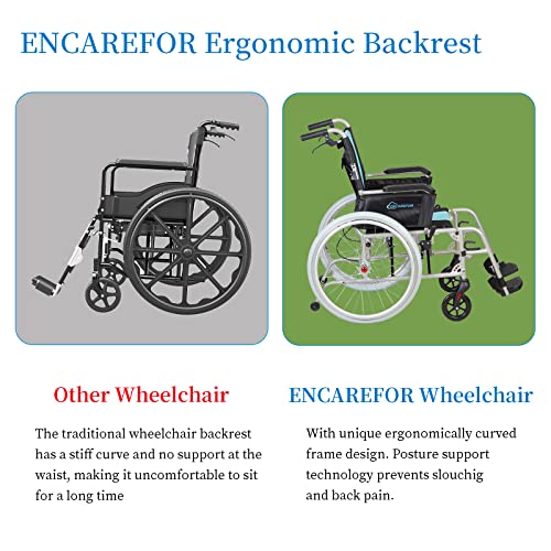 ENCAREFOR 19.5lbs Ultra Lightweight Wheelchair with Ergonomic Backrest, 20" Wide Seat Wheelchair for Adults, Foldable Portable Magnesium Self-propelled Wheelchair with Travel Bag 2-in-1 Holder Silver from ENCAREFOR