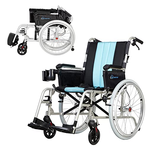 ENCAREFOR 19.5lbs Ultra Lightweight Wheelchair with Ergonomic Backrest, 20" Wide Seat Wheelchair for Adults, Foldable Portable Magnesium Self-propelled Wheelchair with Travel Bag 2-in-1 Holder Silver from ENCAREFOR