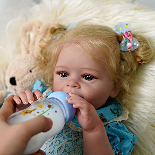 JIZHI Lifelike Reborn Baby Dolls - 18 Inch Realistic-Newborn Baby Dolls Blond Girl Handmade Real Life Toddler Dolls with Clothes for Kids Age 3+ by JIZHI