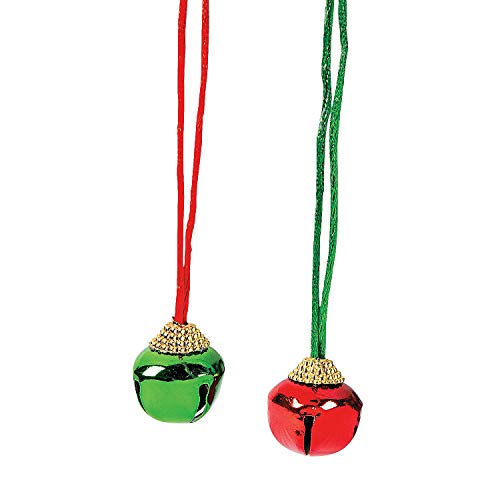 Red and Green Jingle Bell Necklaces - Set of 12 - Christmas Party Supplies by Fun Express