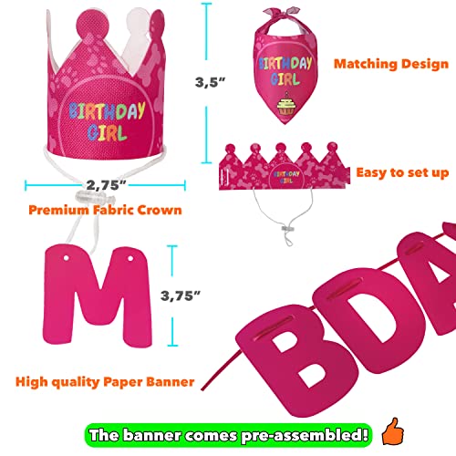 Odi Style Dog Birthday Party Supplies - Dog Birthday Bandana Set - Birthday Girl Bandana for Medium, Large Dogs, Party Hat, Crown and Cute Dog Birthday Banner with It's My Birthday Mother Puppers Sign from Odi Style