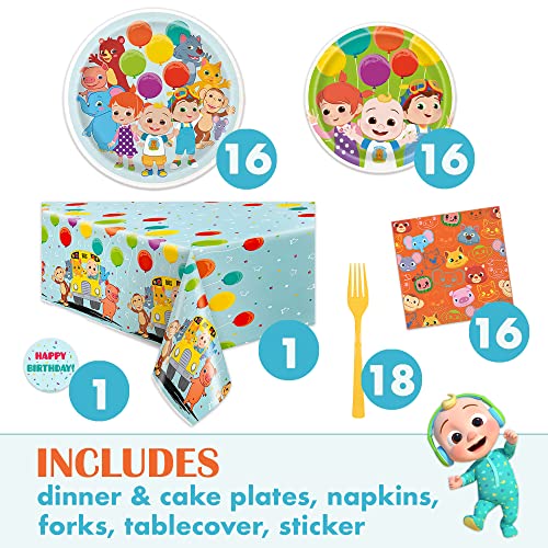Cocomelon Party Supplies Set - Cocomelon Birthday Party Supplies and Decorations for 16 Guests with Table Cover, Plates, Napkins and More from Unique