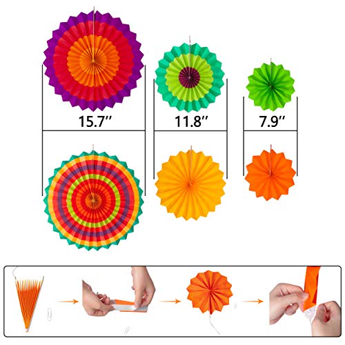 Moon Boat 35PCS Fiesta Paper Fan Party Decorations Set - Cinco De Mayo Pom Poms,Pennant,Garland String,Banner,Hanging Swirls Decor Supplies from Moon Boat