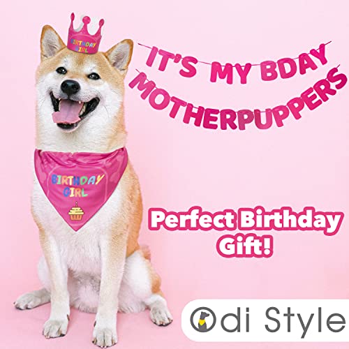 Odi Style Dog Birthday Party Supplies - Dog Birthday Bandana Set - Birthday Girl Bandana for Medium, Large Dogs, Party Hat, Crown and Cute Dog Birthday Banner with It's My Birthday Mother Puppers Sign from Odi Style