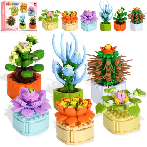 MOONTOY Succulent Plant Building Blocks Kit, Flower Bouquet Botanical Collection Office Display Home Decor Bonsai Building Toys Set Unique 2022 Christmas Birthday Gifts for Adults Teens Kids (521 PCS) from MOONTOY