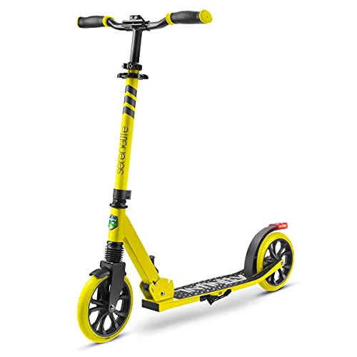 Lightweight and Foldable Kick Scooter -Â  Comfortable T-Bar Handlebar, Adjustable Scooter for Teens and Adult, Alloy Deck with High Impact Wheels, Durable ABEC-7 Bearings, Yellow - SereneLife SLTS98 from Sound Around